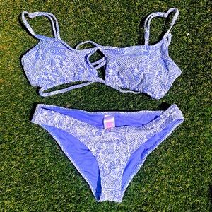 Blue and White Patterned Bikini Set